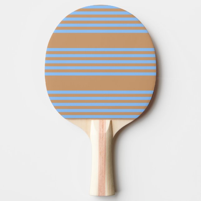 Blue and tan five stripe pattern ping pong paddle (Front)