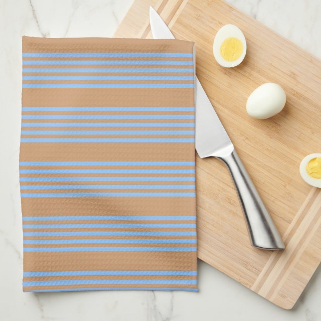 Blue and tan five stripe pattern tea towel (Quarter Fold)