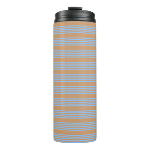 Blue and tan five stripe pattern thermal tumbler