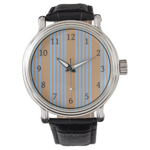 Blue and tan five stripe pattern watch