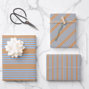 Blue and tan five stripe pattern wrapping paper sheet