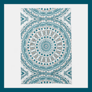Blue and Tan Mandala Pattern Design Tea Towel