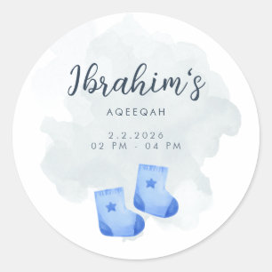 Blue and Tan Watercolor Aqeeqah Baby Boy Sticker