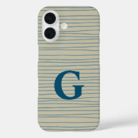 Blue and Taupe Abstract Lines Pattern Monogram 