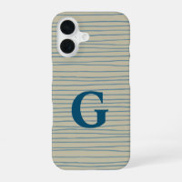Blue and Taupe Abstract Lines Pattern Monogram