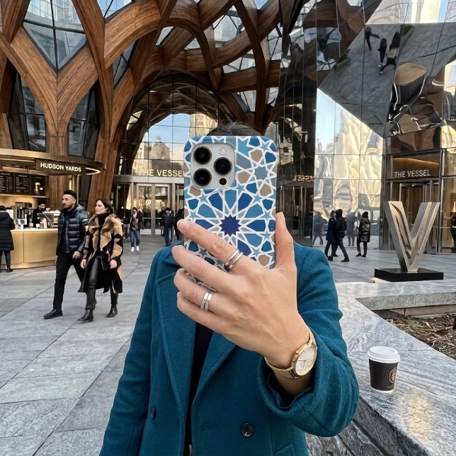 Blue and Taupe Moroccan Geometric Mosaic Pattern iPhone Case (Blue and Taupe Moroccan Geometric Mosaic Pattern Iphone Case)