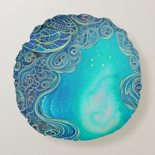 Blue and Teal Abstract Art Round Cushion