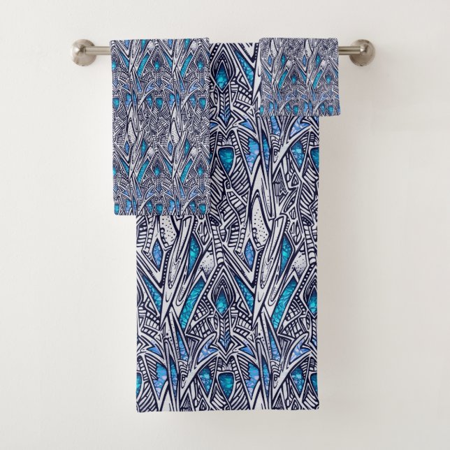 Blue and Teal Abstract Design  Bath Towel Set (Insitu)