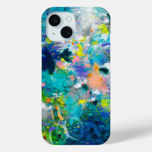 Blue and Teal Abstract Floral Pattern iPhone Case