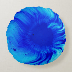 Blue and teal abstract painting round cushion