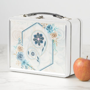 Blue and Teal Art, "Revitalising Life", Floral Metal Lunch Box