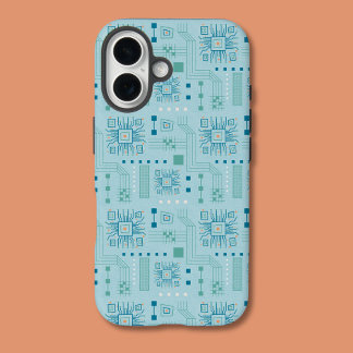 Blue and Teal Circuit Board Pattern iPhone 16 Case