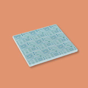 Blue and Teal Circuit Board Pattern Glass Coaster