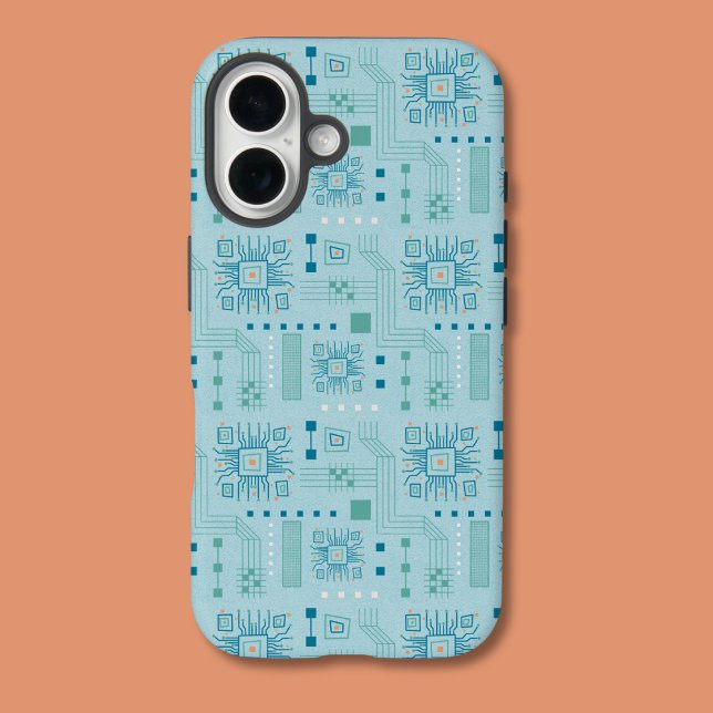 Blue and Teal Circuit Board Pattern iPhone 16 Case (Creator Uploaded)