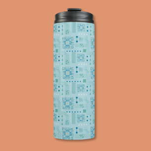 Blue and Teal Circuit Board Pattern Thermal Tumbler