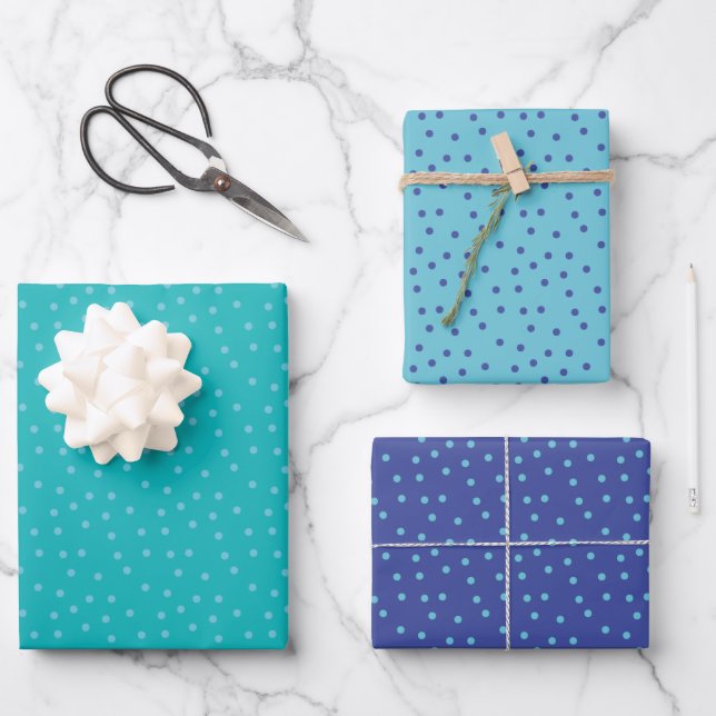 Blue And Teal Dots Patterned  Wrapping Paper Sheet (Front)