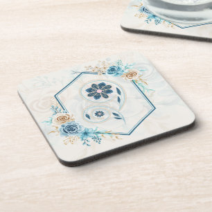 Blue and Teal Floral Graphic, "Revitalizing Life" Coaster