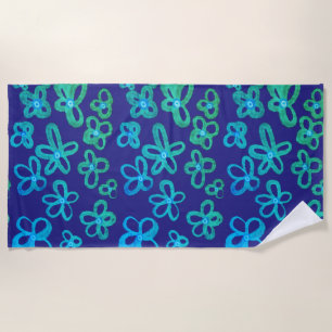Blue and teal flowers beach towel