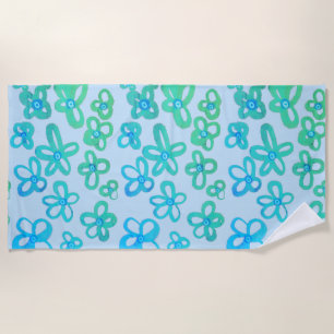 Blue and teal flowers beach towel