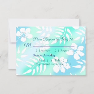 Blue and Teal Hibiscus Tropical Wedding RSVP Card