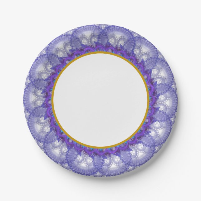 Blue and Teal Lace Gold Trim Paper Plate (Front)