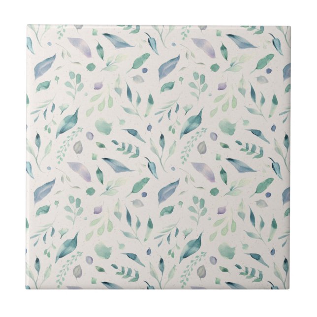 Blue and Teal Leave Custom Background Ceramic Tile (Front)