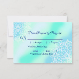 Blue and Teal Mandala Elegant Wedding RSVP Card