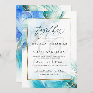 Blue and Teal Marble Alcohol Ink Splash  Invitation