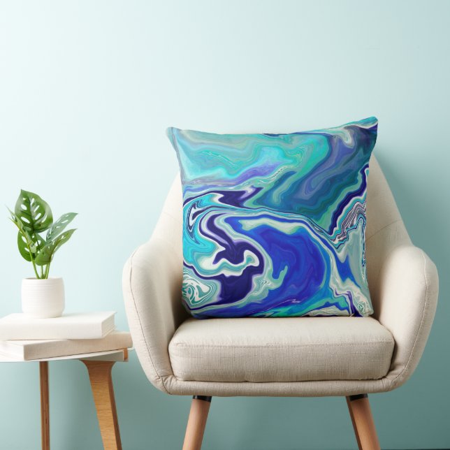 Blue and Teal Marble Waves Cushion (Chair)