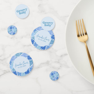Blue and Teal Retro Floral Groovy Baby Shower Confetti