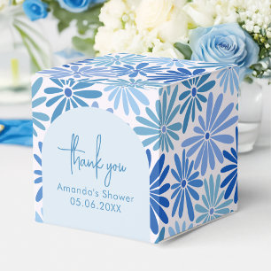Blue and Teal Retro Floral Groovy Baby Square Favour Box