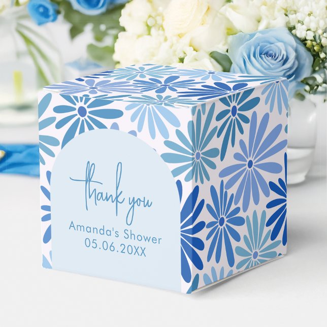 Blue and Teal Retro Floral Groovy Baby Square Favour Box (Creator Uploaded)