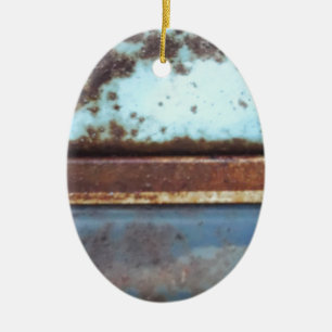 Blue and teal rusty truck close-up ceramic tree decoration