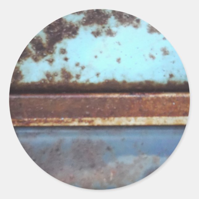 Blue and teal rusty truck close-up classic round sticker (Front)