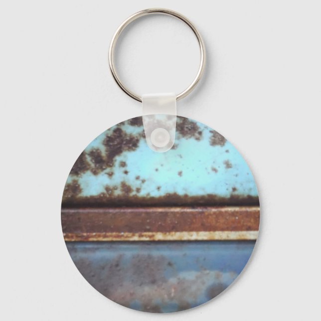 Blue and teal rusty truck close-up key ring (Front)