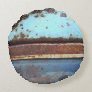 Blue and teal rusty truck close-up round cushion