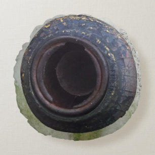 Blue and teal rusty truck close-up round cushion