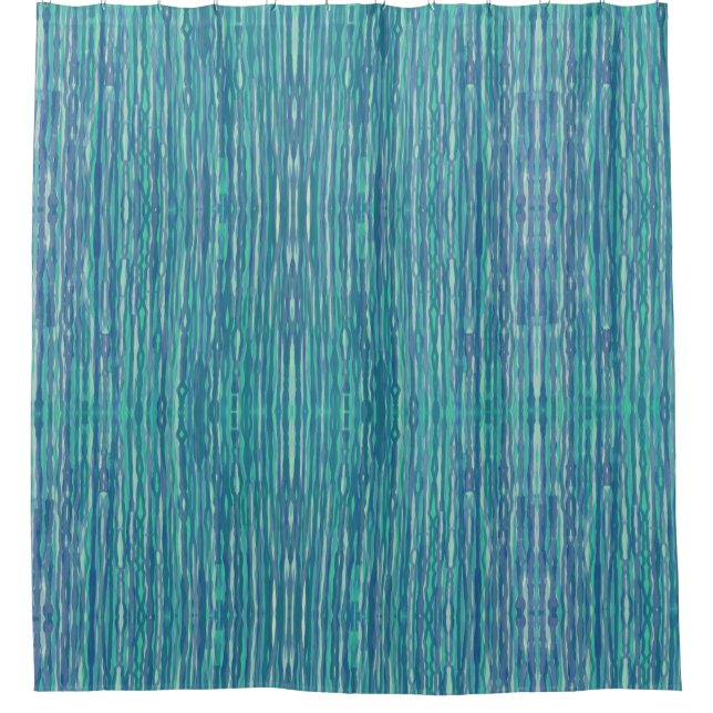 Blue and teal  shower curtain (Front)
