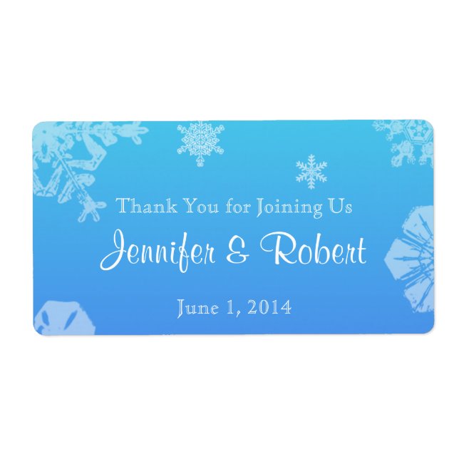 Blue and Teal Snowflake Posh Water Bottle Label (Front)