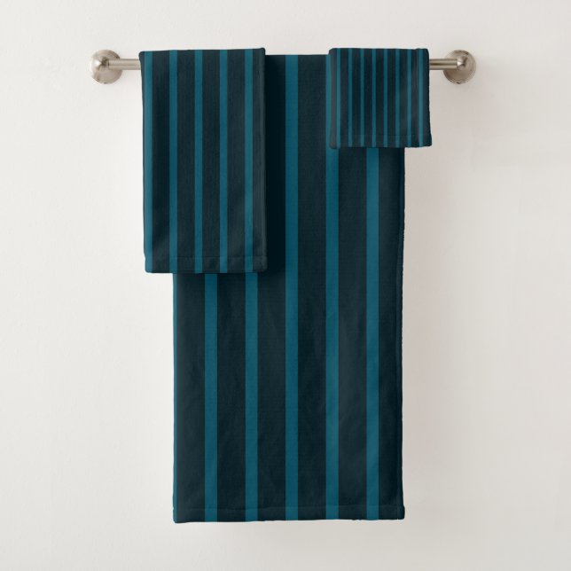 Blue and Teal Stripes Bath Towel Set (Insitu)
