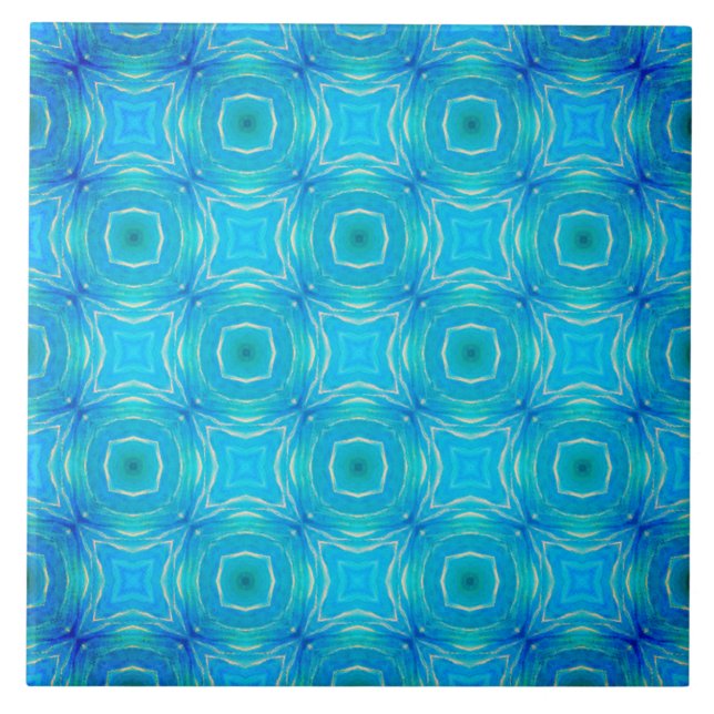 Blue and Teal Tidal Pools Pattern Tile (Front)