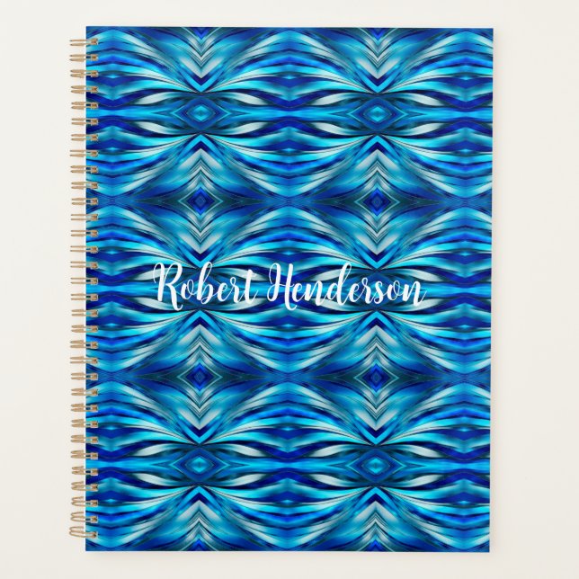 Blue and Teal Wavy Modern Abstract Planner (Front)