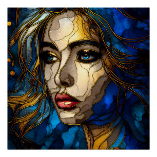 Blue And The Golden Elegance - AI on The Rise Poster