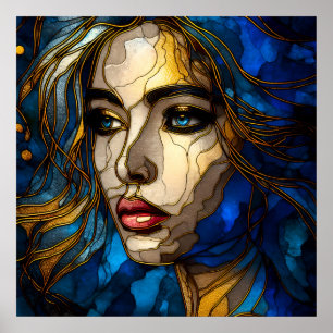 Blue And The Golden Elegance - AI on The Rise Poster