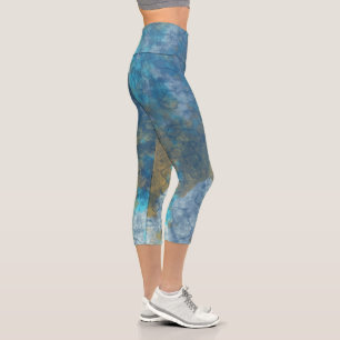 Blue and Turquoise Abstract Capri Leggings