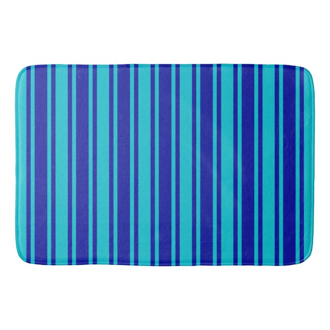 Blue and turquoise candy stripes bath mat (Front)
