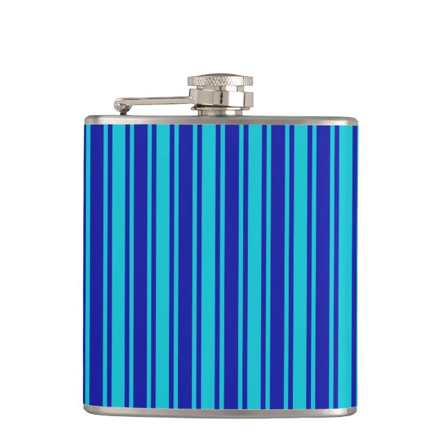 Blue and turquoise candy stripes hip flask (Front)