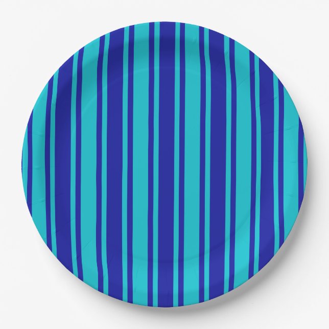 Blue and turquoise candy stripes paper plate (Front)