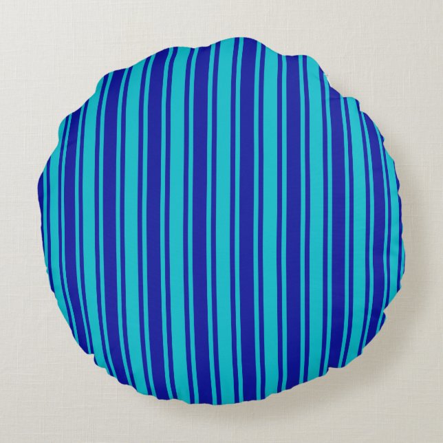 Blue and turquoise candy stripes round cushion (Back)