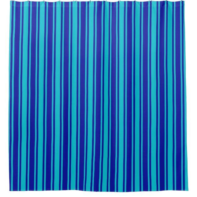 Blue and turquoise candy stripes shower curtain (Front)